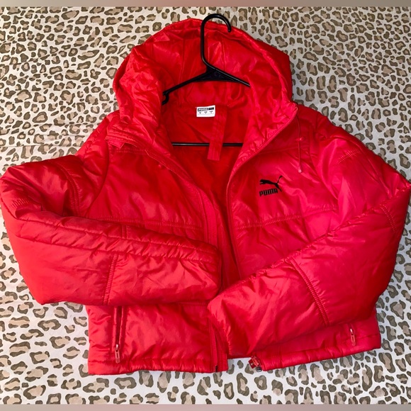Puma Jackets & Blazers - Puma cropped womens hooded bomber puffer winter jacket S RED RARE